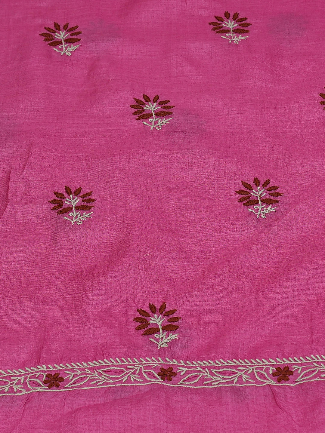 Ada Hand Embroidered Magenta Silk Lucknowi Chikankari Unstitched Kurta Dupatta Set 01A727350