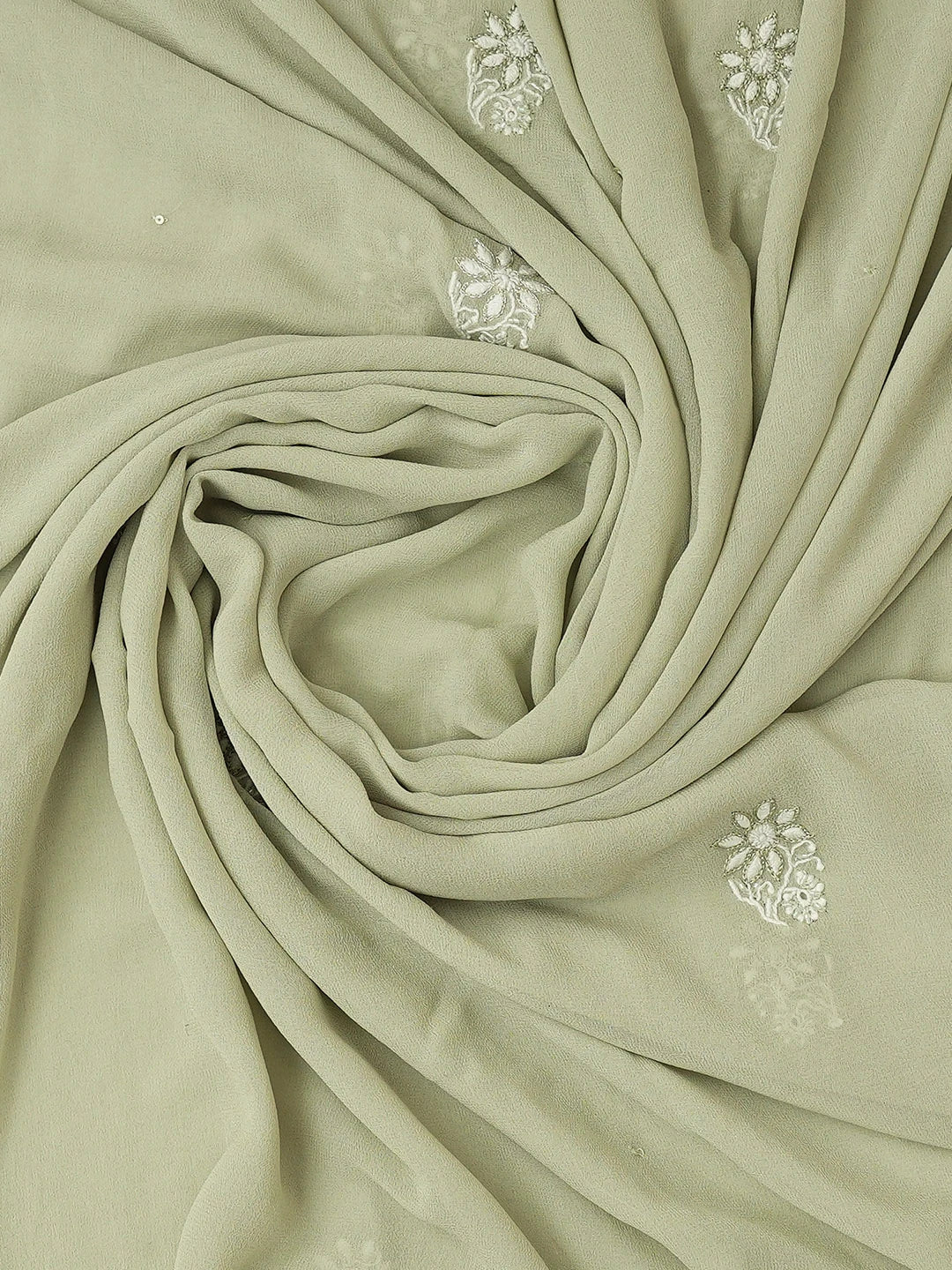 Ada Hand Embroidered Pista Green Pure Georgette Lucknowi Chikankari Unstitched Kurta Dupatta Set With Cutdana Work 01A713036