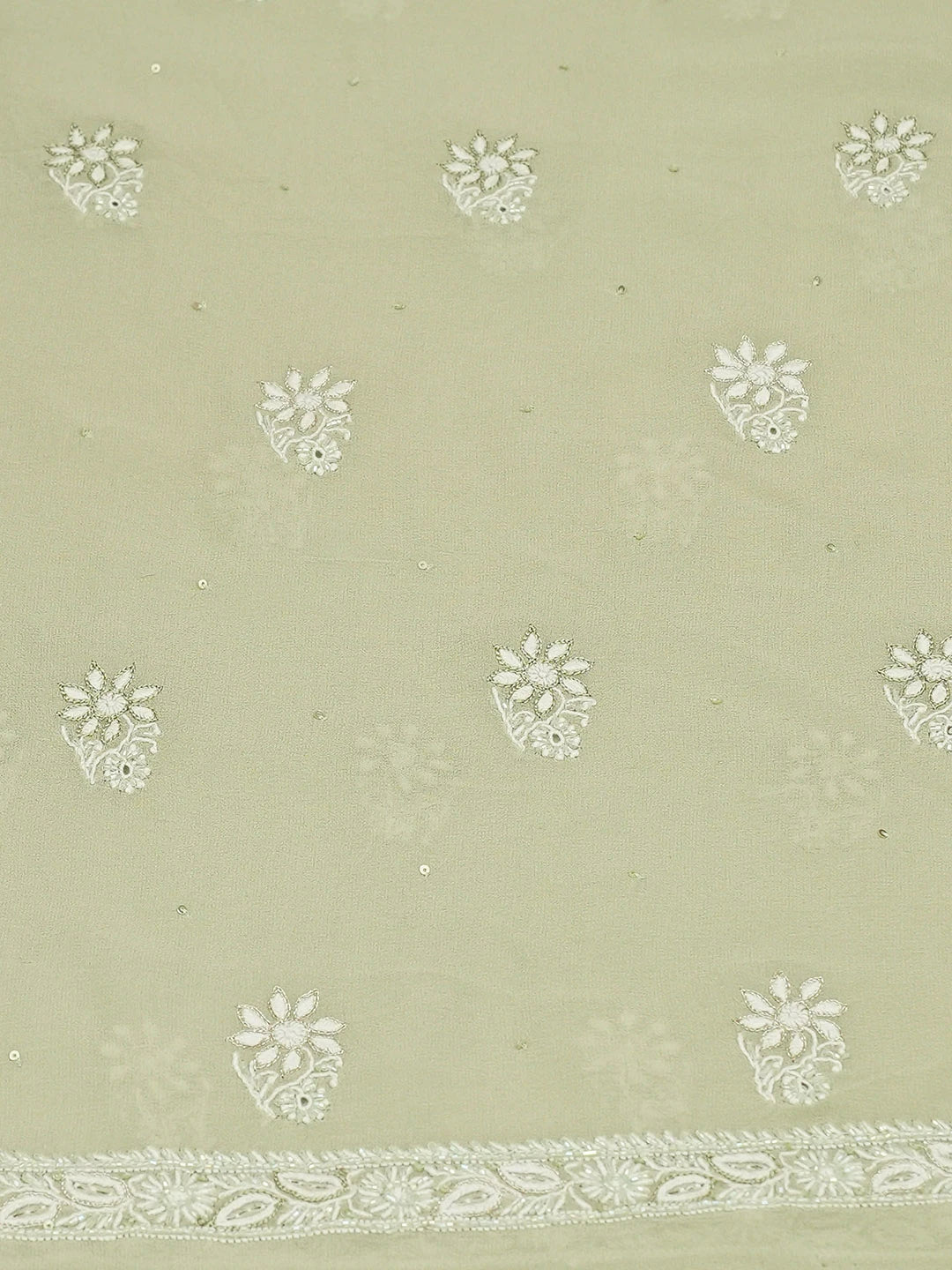 Ada Hand Embroidered Pista Green Pure Georgette Lucknowi Chikankari Unstitched Kurta Dupatta Set With Cutdana Work 01A713036