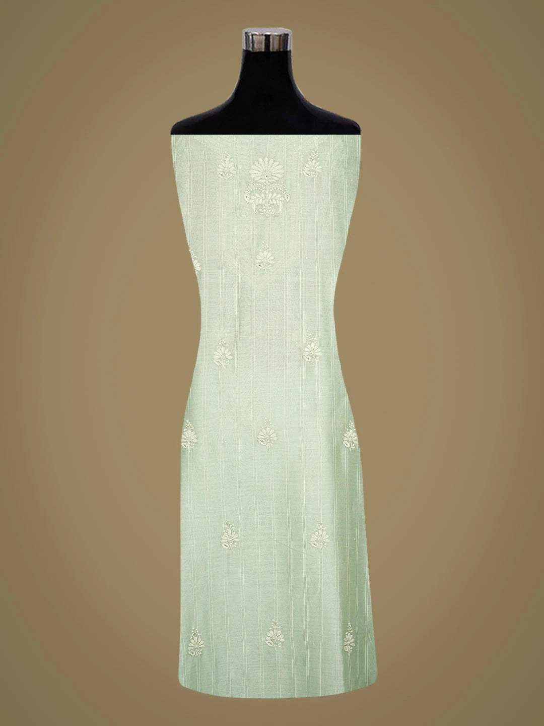 Ada Hand Embroidered Sea Green Chanderi Lucknowi Chikankari Unstitched Kurta Dupatta Set With Cutdana Work 01A719154