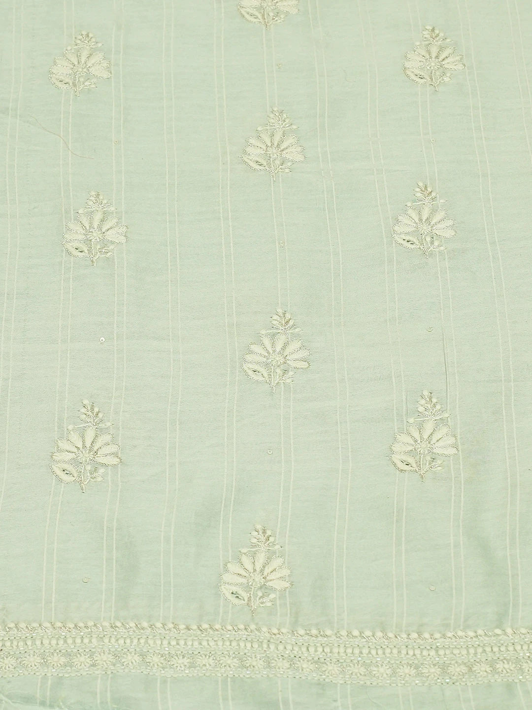 Ada Hand Embroidered Sea Green Chanderi Lucknowi Chikankari Unstitched Kurta Dupatta Set With Cutdana Work 01A719154