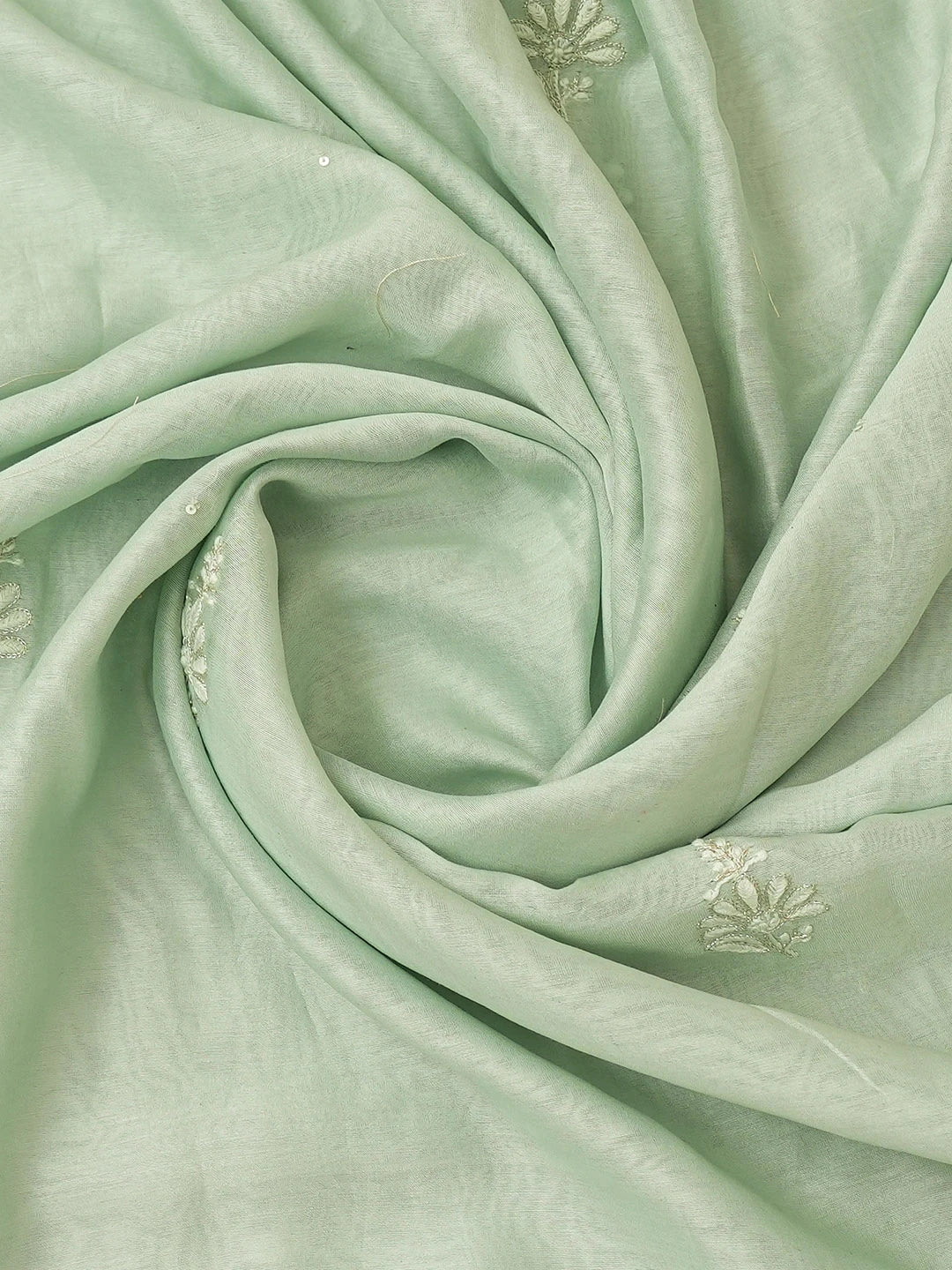 Ada Hand Embroidered Sea Green Chanderi Lucknowi Chikankari Unstitched Kurta Dupatta Set With Cutdana Work 01A719154