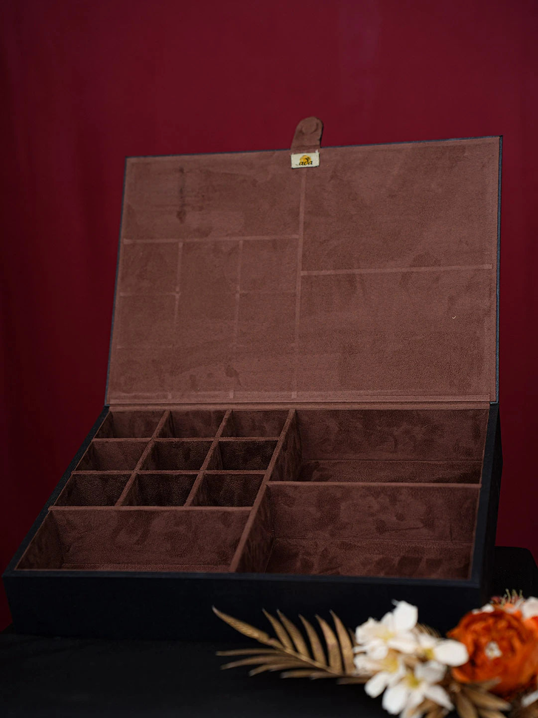Ada Hand Embroidered Black Silk Lucknowi Chikankari Jewellery Box With Zari Taar Work 01A746034