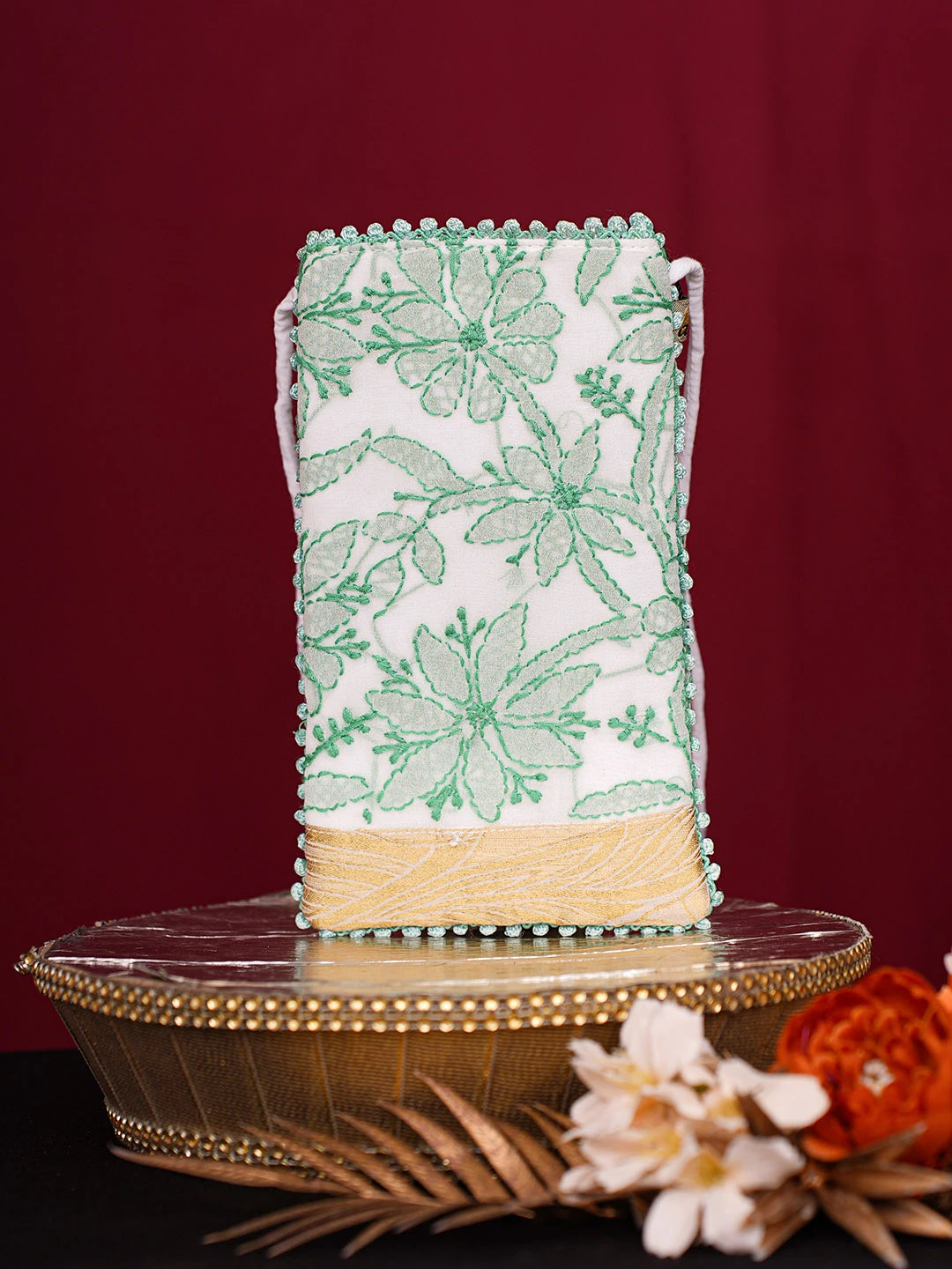 Ada Hand Embroidered White Georgette Lucknowi Chikankari Mobile Cover 01A730855