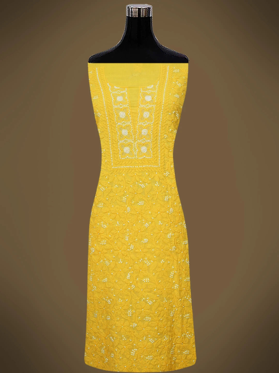 Ada Hand Embroidered Yellow Cotton Lucknowi Chikankari Unstitched Suit Piece 01A569019