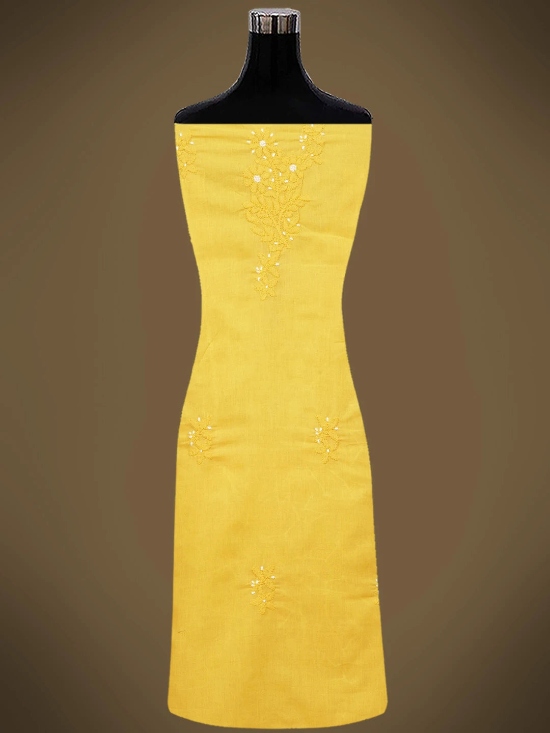 Ada Hand Embroidered Yellow Cotton Lucknowi Chikankari Unstitched Suit Piece 01A569019