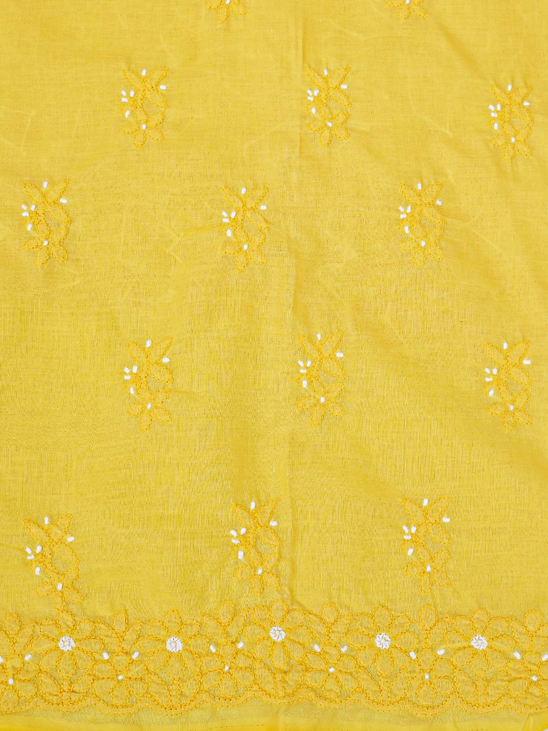 Ada Hand Embroidered Yellow Cotton Lucknowi Chikankari Unstitched Suit Piece 01A569019