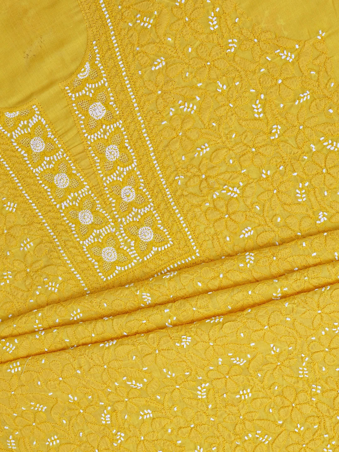 Ada Hand Embroidered Yellow Cotton Lucknowi Chikankari Unstitched Suit Piece 01A569019