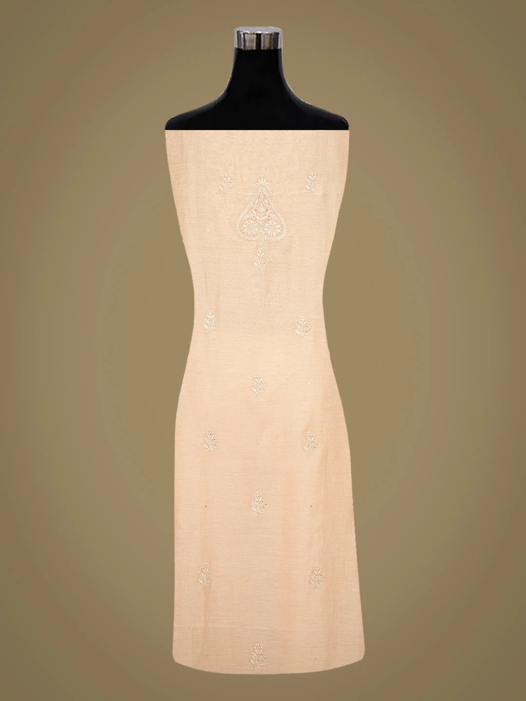 Ada Hand Embroidered Peach Chanderi Lucknowi Chikankari Unstitched Kurta Dupatta Set With Zari Work 01A720006