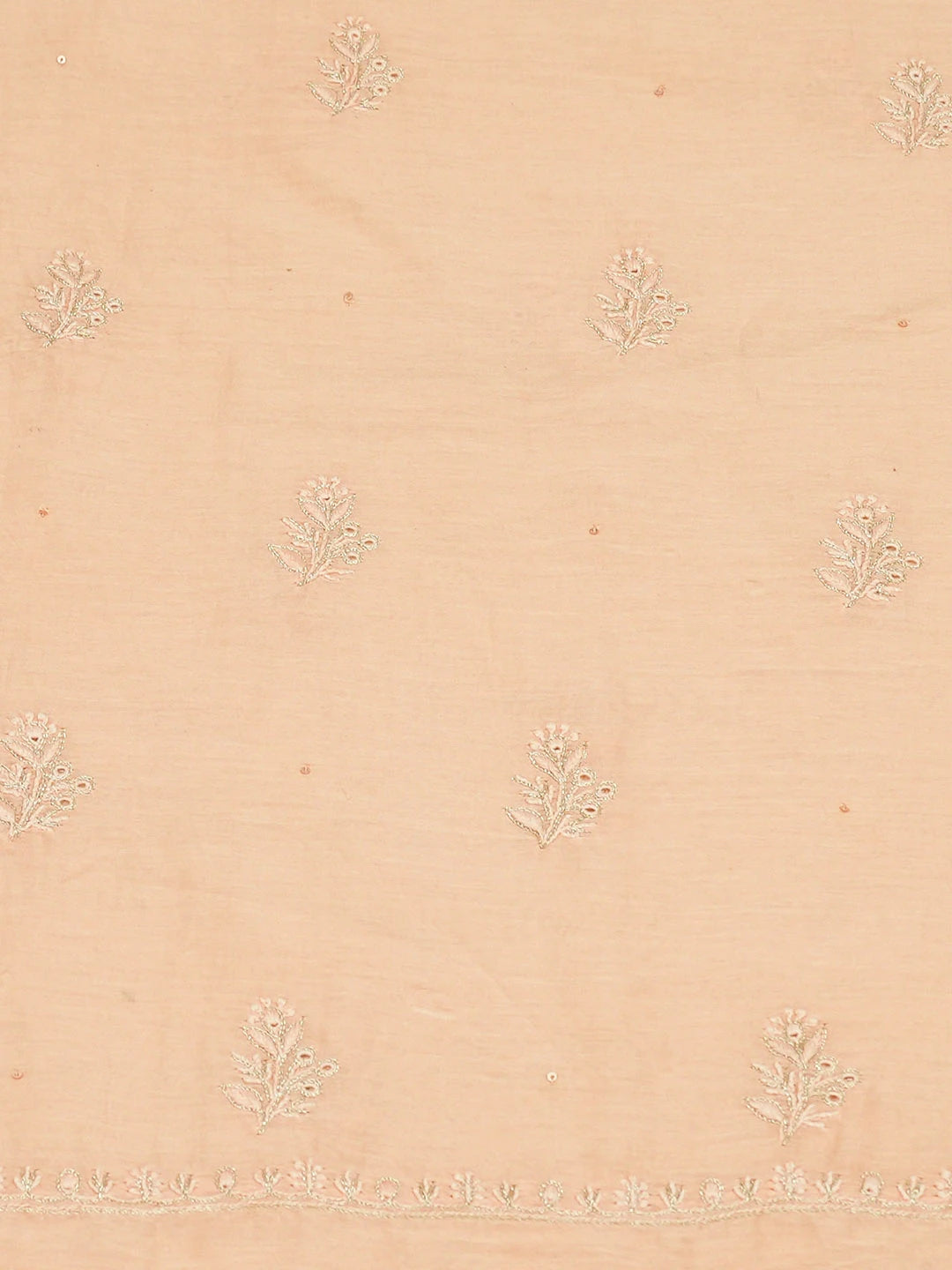 Ada Hand Embroidered Peach Chanderi Lucknowi Chikankari Unstitched Kurta Dupatta Set With Zari Work 01A720006