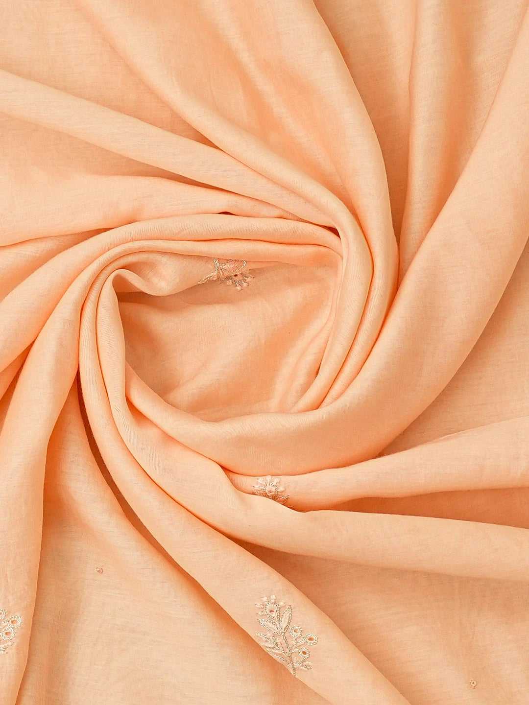 Ada Hand Embroidered Peach Chanderi Lucknowi Chikankari Unstitched Kurta Dupatta Set With Zari Work 01A720006