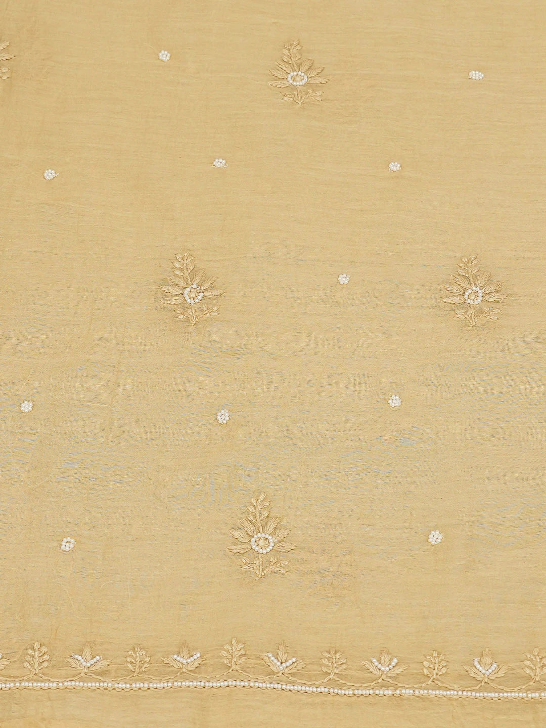 Ada Hand Embroidered Beige Chanderi Lucknowi Chikankari Unstitched Kurta Dupatta Set With Pearl Work 01A710927