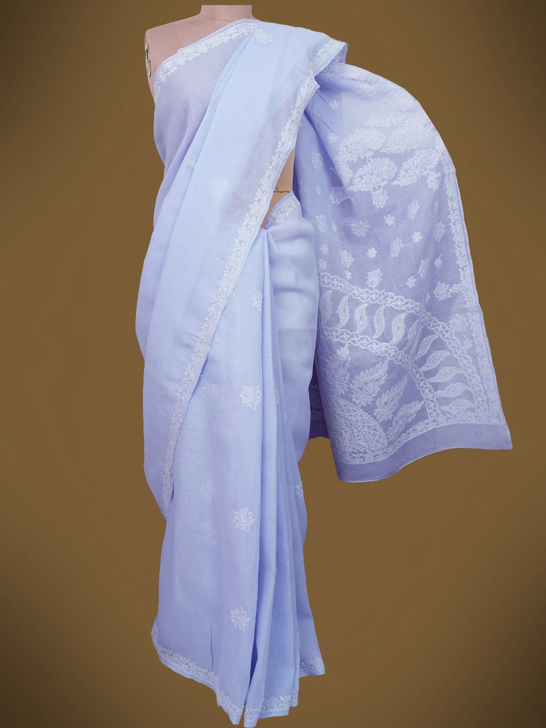 Ada Hand Embroidered Mauve Cotton Lucknowi Chikankari Saree and Blouse 01A717584