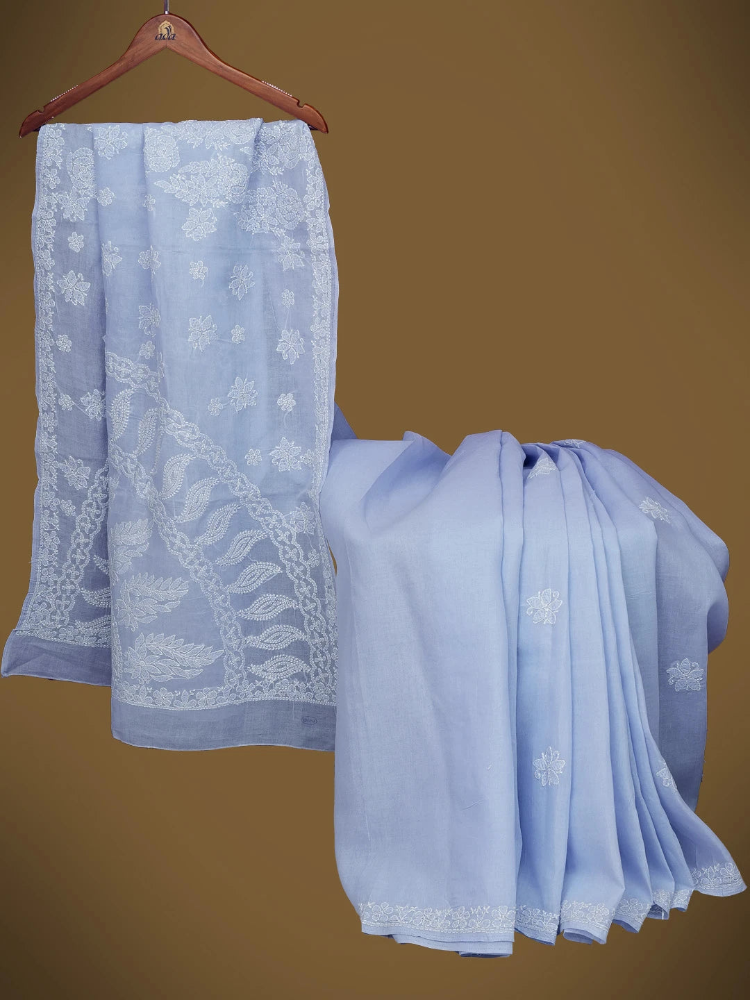 Ada Hand Embroidered Mauve Cotton Lucknowi Chikankari Saree and Blouse 01A717584