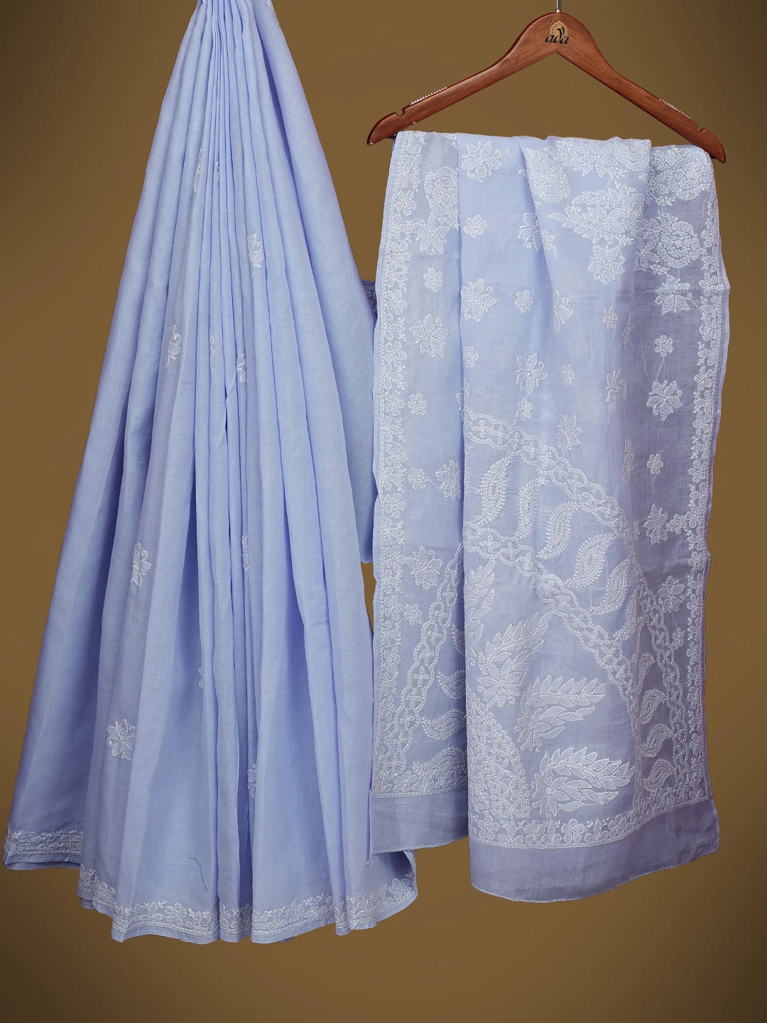 Ada Hand Embroidered Mauve Cotton Lucknowi Chikankari Saree and Blouse 01A717584
