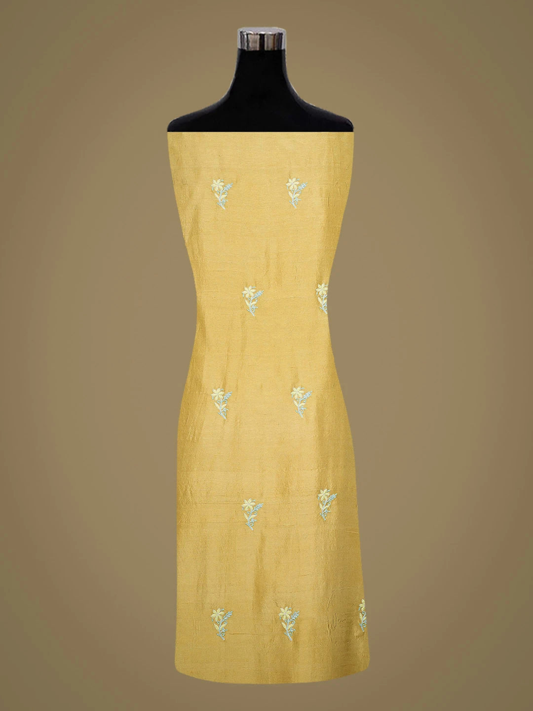 Ada Hand Embroidered Straw Yellow Silk Lucknowi Chikankari Unstitched Kurta Dupatta Set With Cutdana Work 01A697140