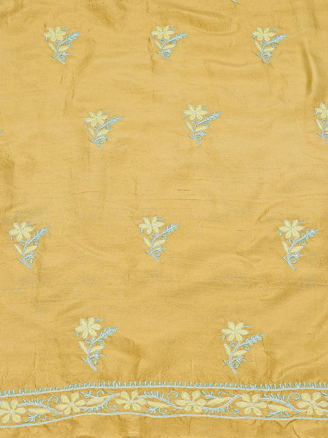 Ada Hand Embroidered Straw Yellow Silk Lucknowi Chikankari Unstitched Kurta Dupatta Set With Cutdana Work 01A697140