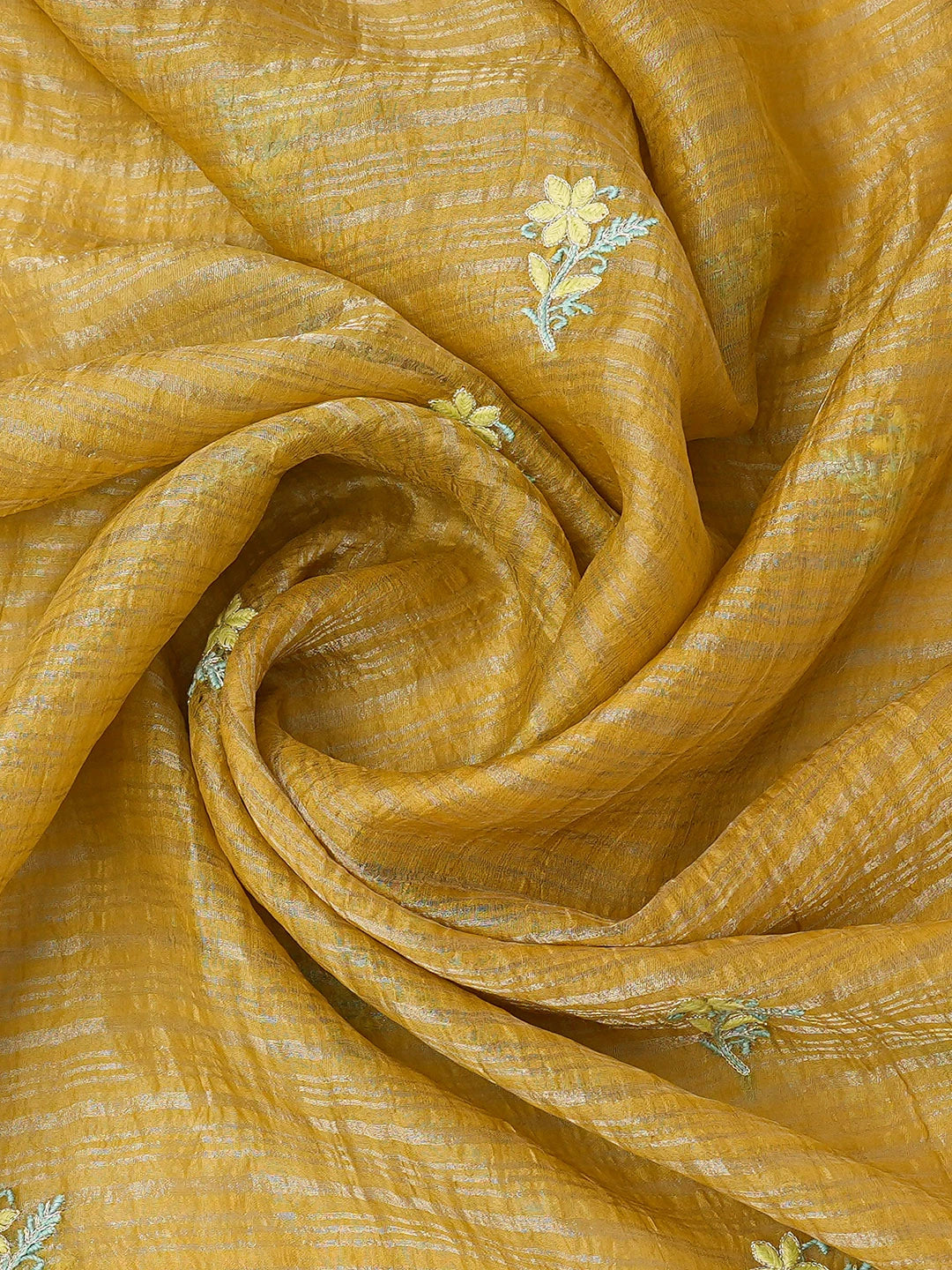 Ada Hand Embroidered Straw Yellow Silk Lucknowi Chikankari Unstitched Kurta Dupatta Set With Cutdana Work 01A697140