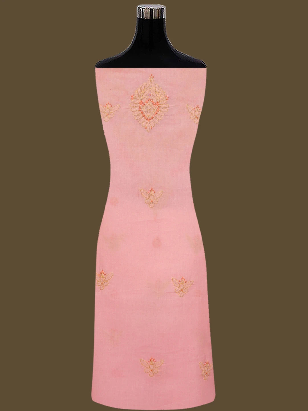 Ada Hand Embroidered Peach Pink Cotton Lucknowi Chikankari Unstitched Suit Piece 01A746261