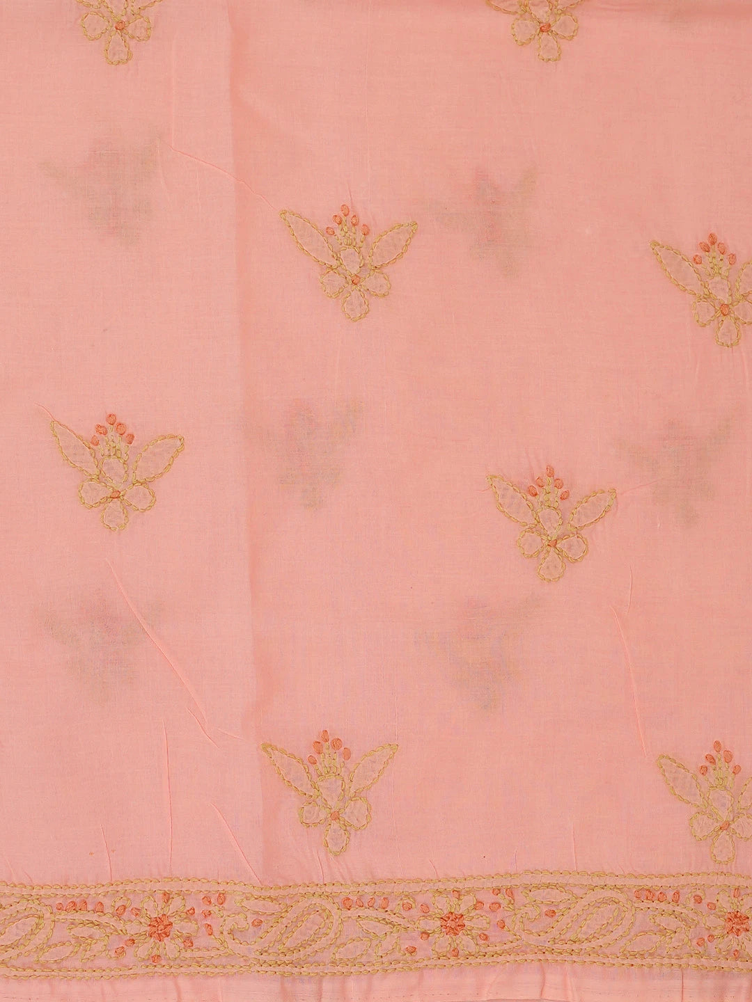 Ada Hand Embroidered Peach Pink Cotton Lucknowi Chikankari Unstitched Suit Piece 01A746261