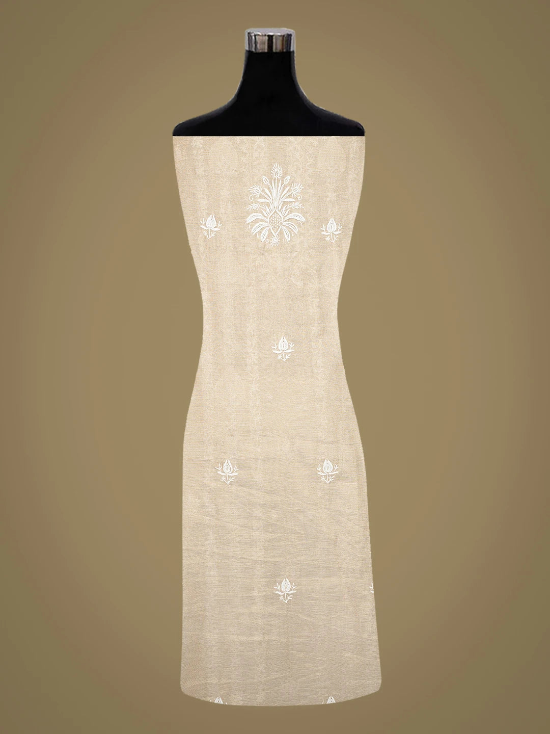 Ada Hand Embroidered Fawn Tissue Lucknowi Chikankari Unstitched Kurta Dupatta Set With Cutdana Work 01A736988
