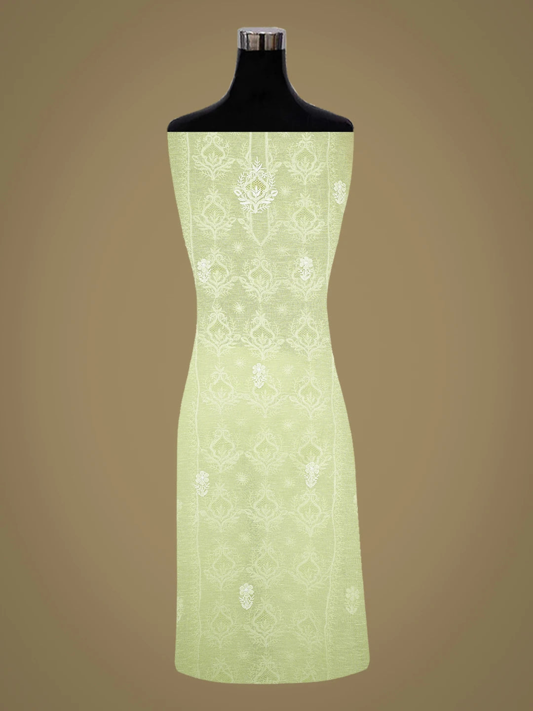 Ada Hand Embroidered Light Pastel Green Chanderi Lucknowi Chikankari Unstitched Kurta Dupatta Set 01A744591