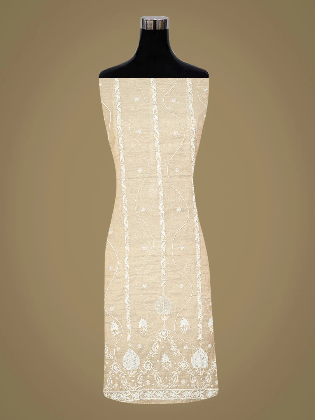Ada Hand Embroidered Fawn Tissue Lucknowi Chikankari Unstitched Kurta Dupatta Set With Cutdana Work 01A737008