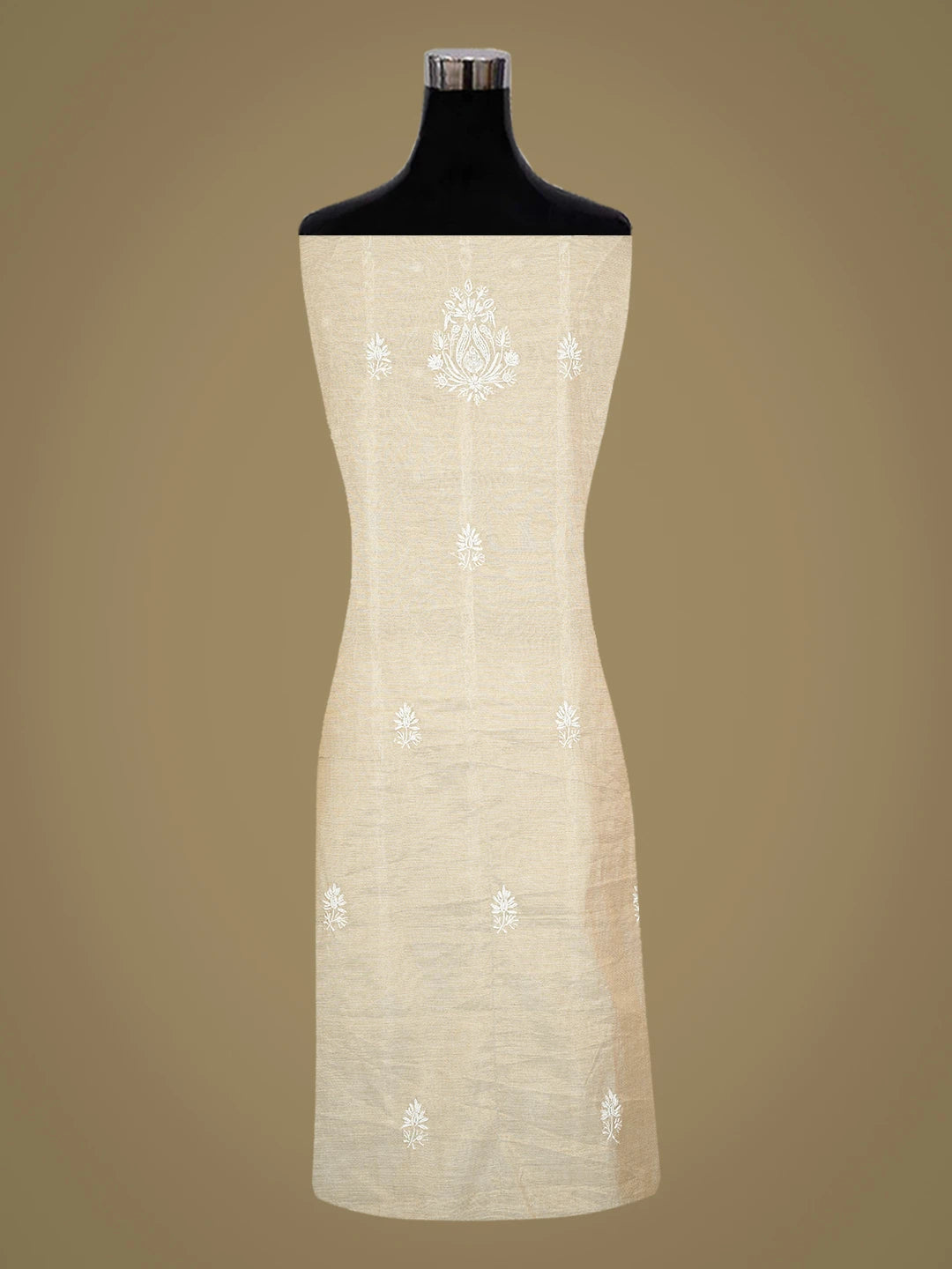 Ada Hand Embroidered Fawn Tissue Lucknowi Chikankari Unstitched Kurta Dupatta Set With Cutdana Work 01A737008