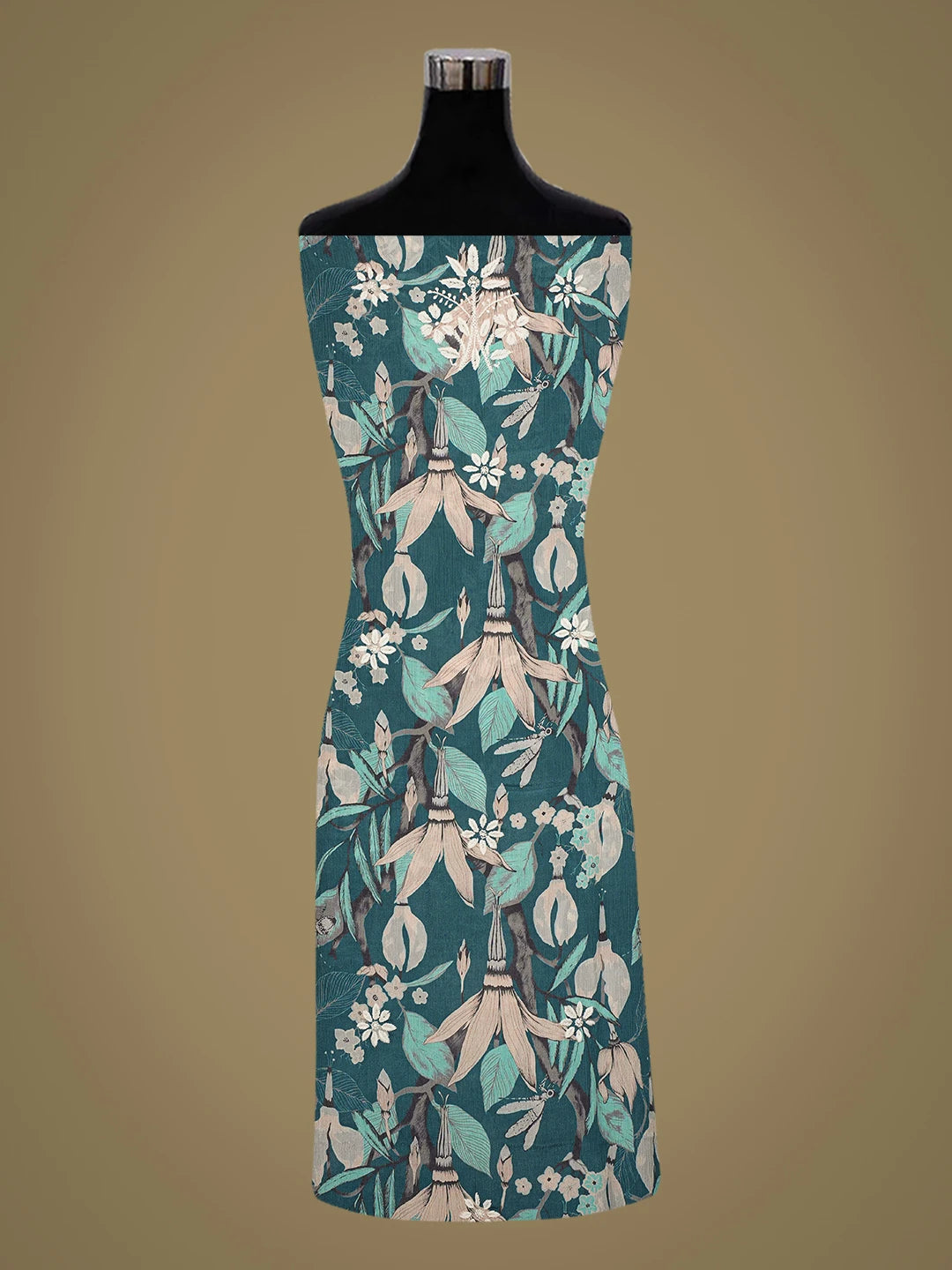 Ada Hand Embroidered Peacock Blue Crepe Floral Printed Lucknowi Chikankari Unstitched Kurta Dupatta Set 01A722825