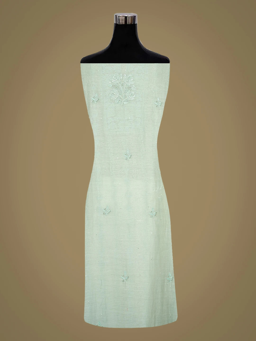 Ada Hand Embroidered Pista Green Chanderi Lucknowi Chikankari Unstitched Kurta Dupatta Set With Cutdana Work 01A610201