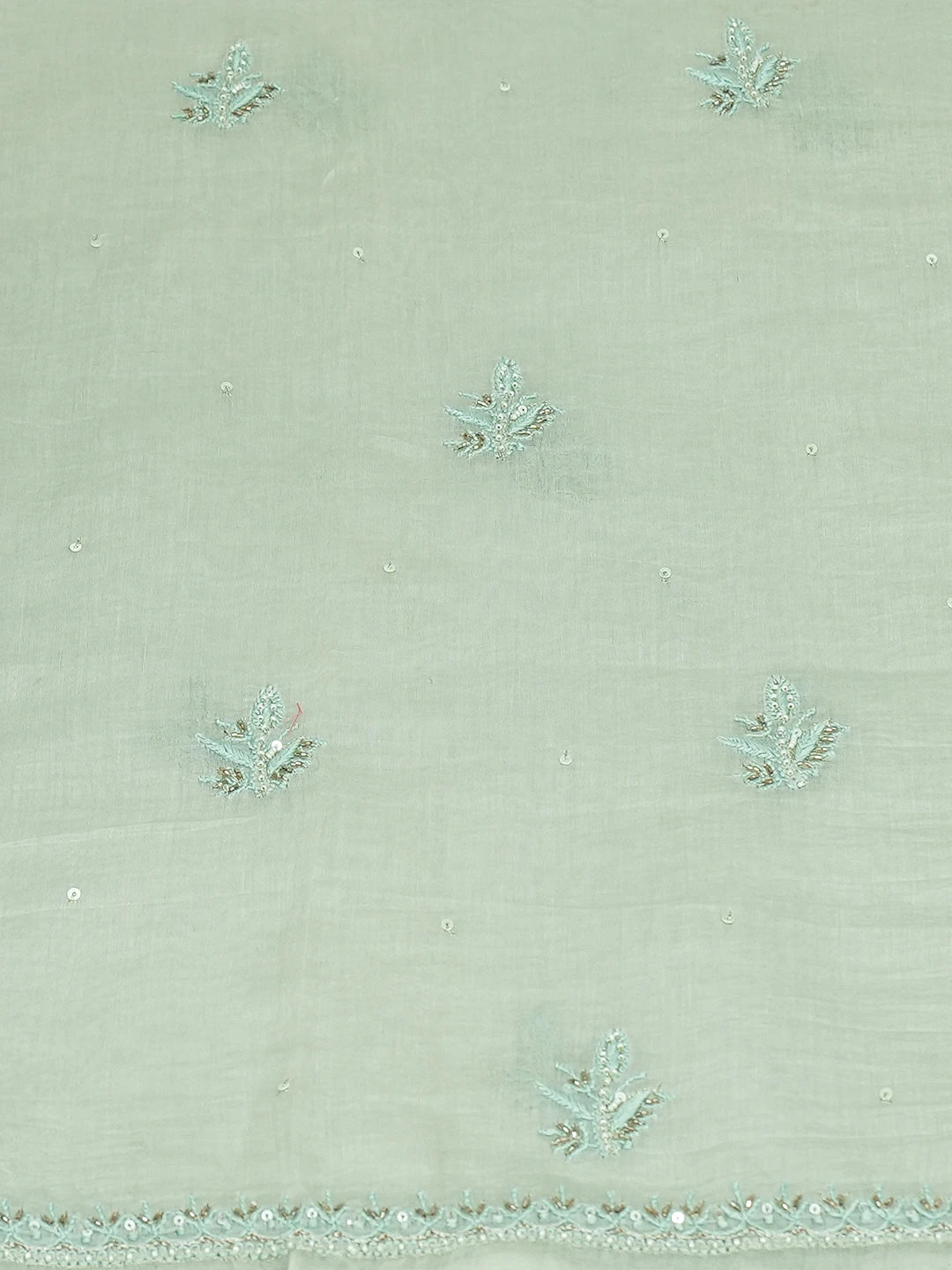 Ada Hand Embroidered Pista Green Chanderi Lucknowi Chikankari Unstitched Kurta Dupatta Set With Cutdana Work 01A610201