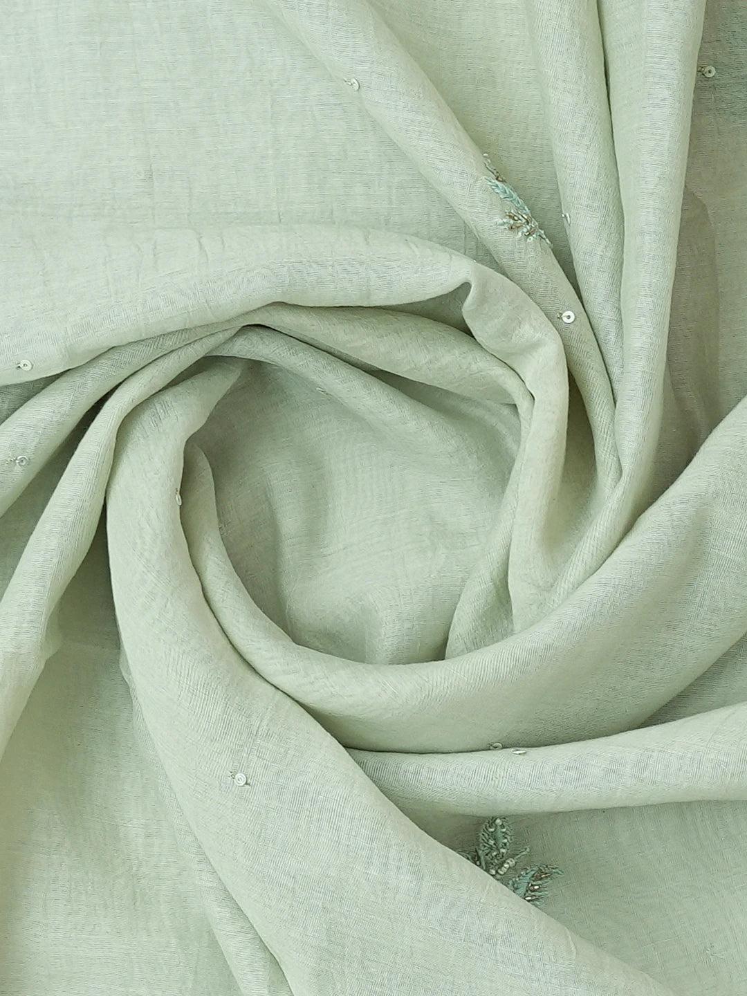 Ada Hand Embroidered Pista Green Chanderi Lucknowi Chikankari Unstitched Kurta Dupatta Set With Cutdana Work 01A610201