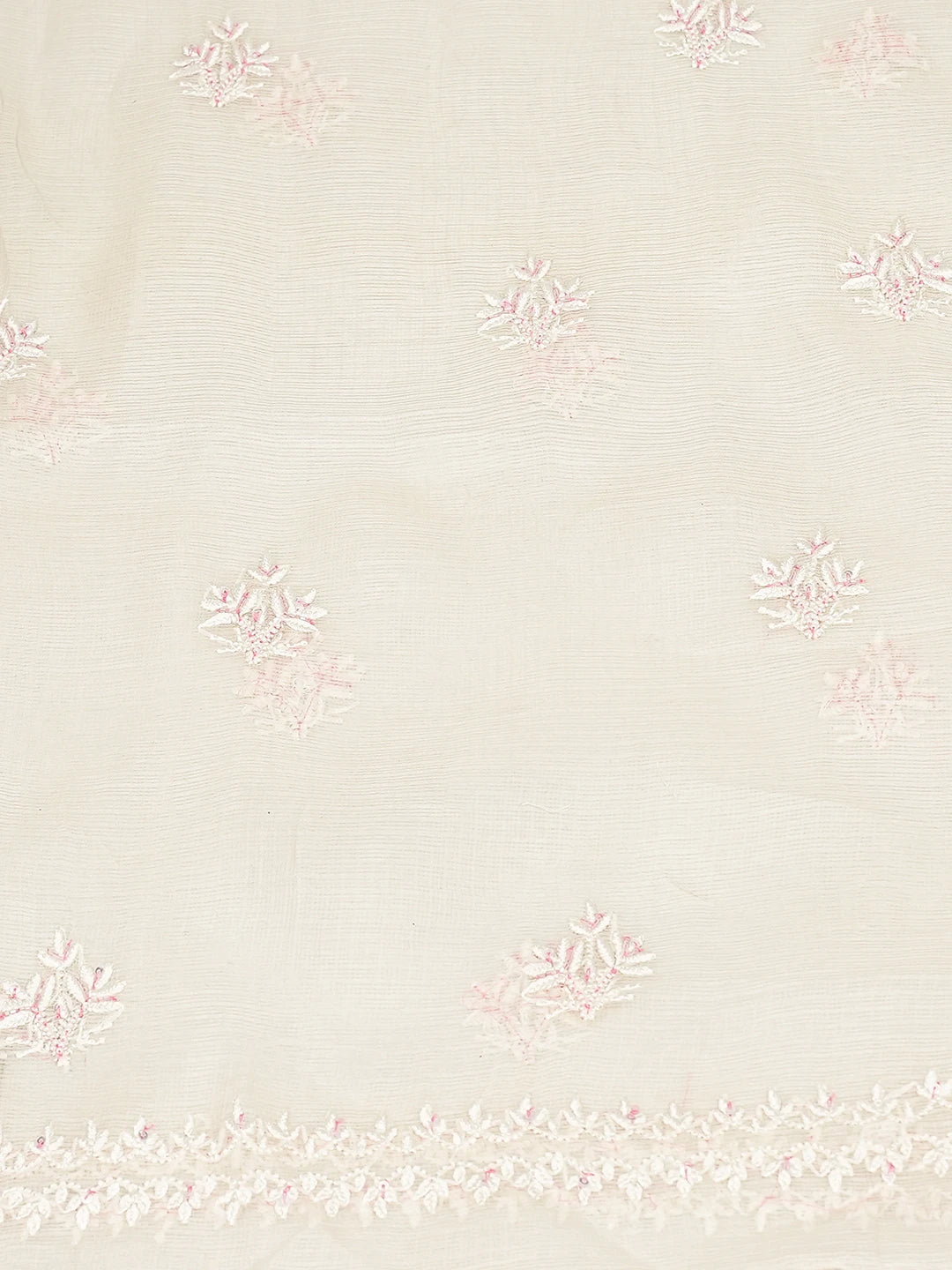 Ada Hand Embroidered White Kota Silk Lucknowi Chikankari Unstitched Kurta Dupatta Set With Cutdana Work 01A749520