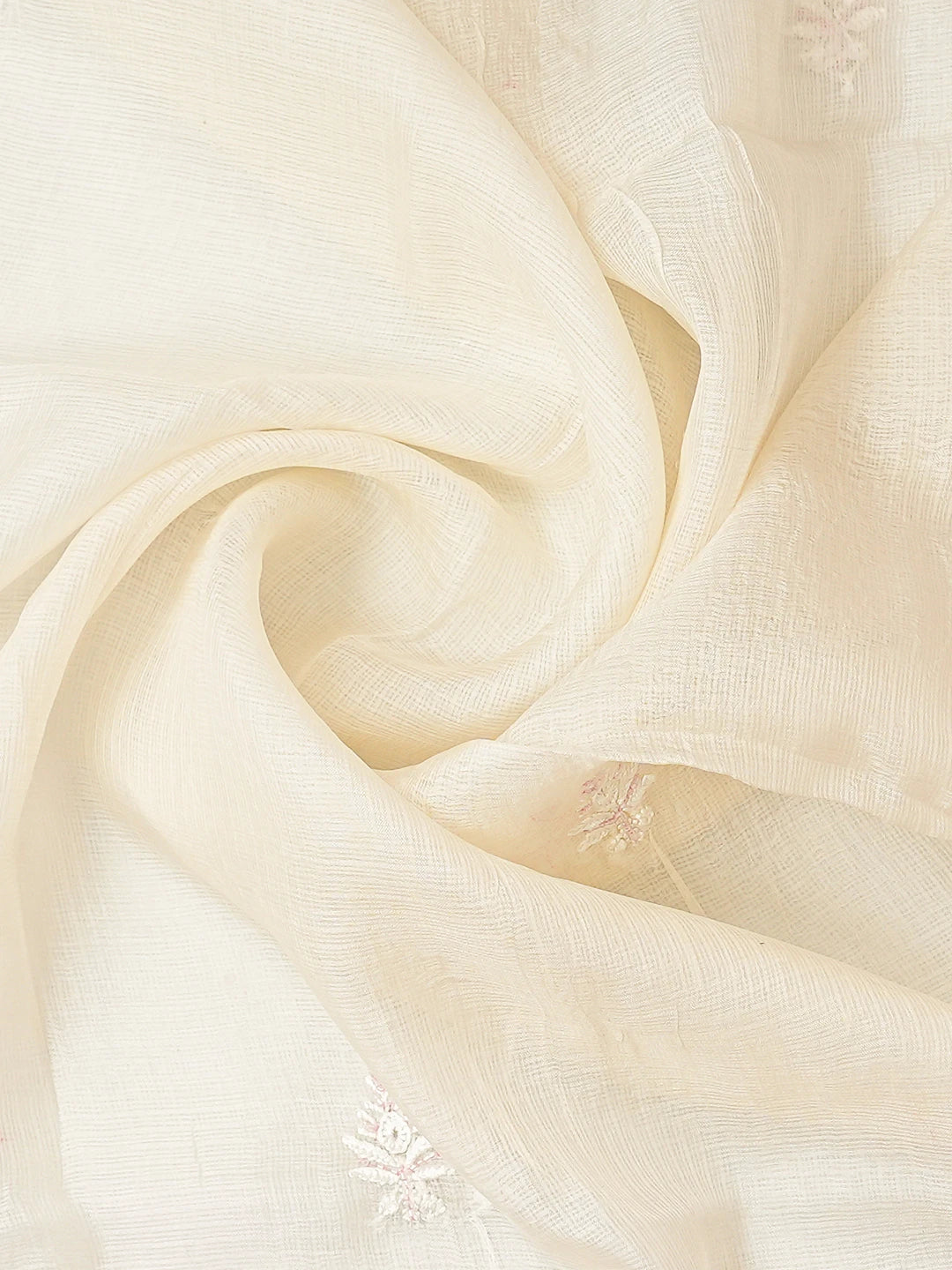 Ada Hand Embroidered White Kota Silk Lucknowi Chikankari Unstitched Kurta Dupatta Set With Cutdana Work 01A749520