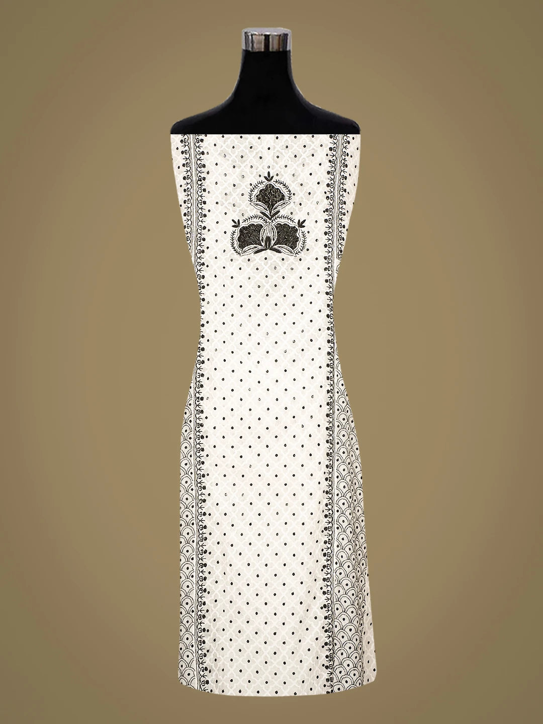 Ada Hand Embroidered White Chanderi Lucknowi Chikankari Semi-Stitched Kurta Dupatta Set With Cutdana Work 01A744495