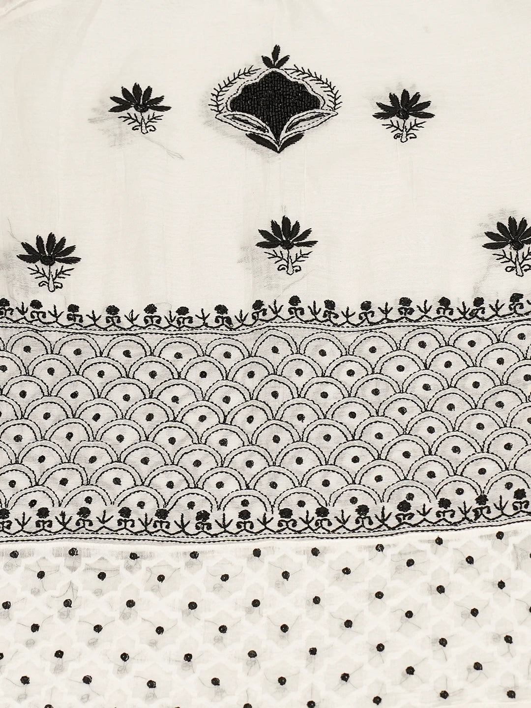 Ada Hand Embroidered White Chanderi Lucknowi Chikankari Semi-Stitched Kurta Dupatta Set With Cutdana Work 01A744495
