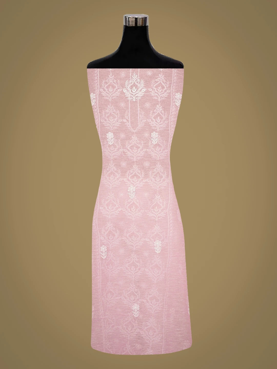 Ada Hand Embroidered Pink Chanderi Lucknowi Chikankari Unstitched Kurta Dupatta Set 01A744607
