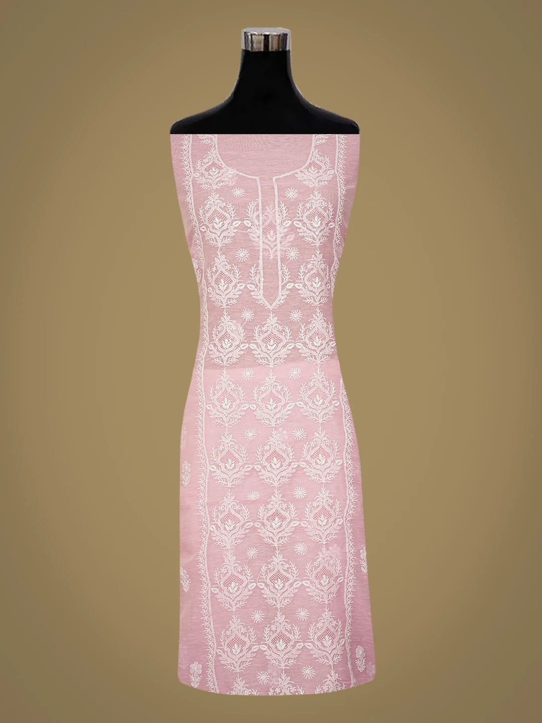 Ada Hand Embroidered Pink Chanderi Lucknowi Chikankari Unstitched Kurta Dupatta Set 01A744607