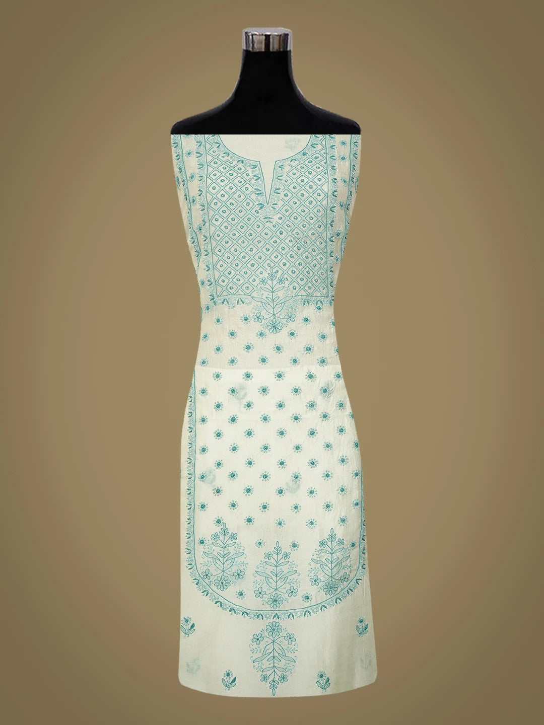 Ada Hand Embroidered Cyan Mist Organza Lucknowi Chikankari Unstitched Kurta Dupatta Set 01A694748