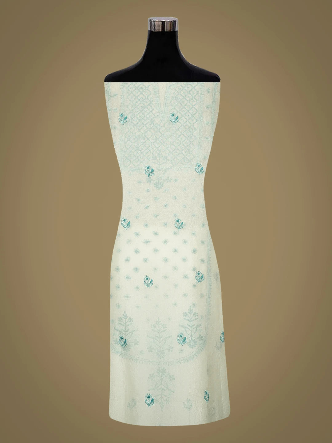 Ada Hand Embroidered Cyan Mist Organza Lucknowi Chikankari Unstitched Kurta Dupatta Set 01A694748