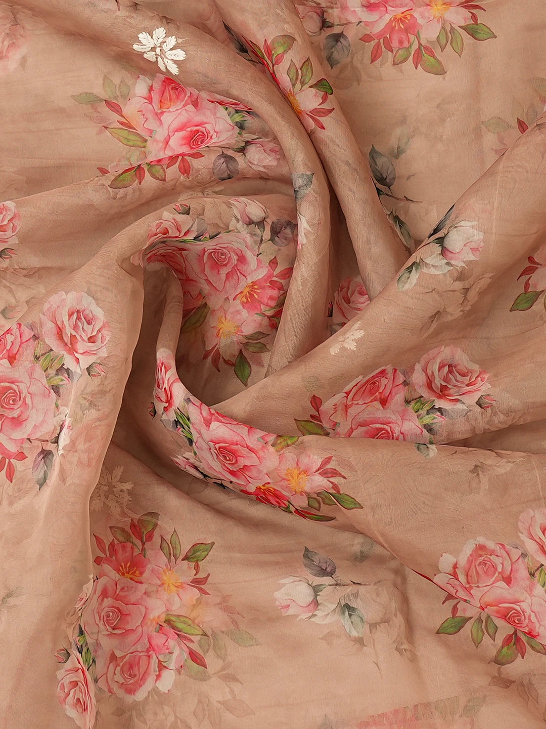 Ada Hand Embroidered Peach Organza Lucknowi Chikankari Unstitched Kurta Dupatta Set 01A736674