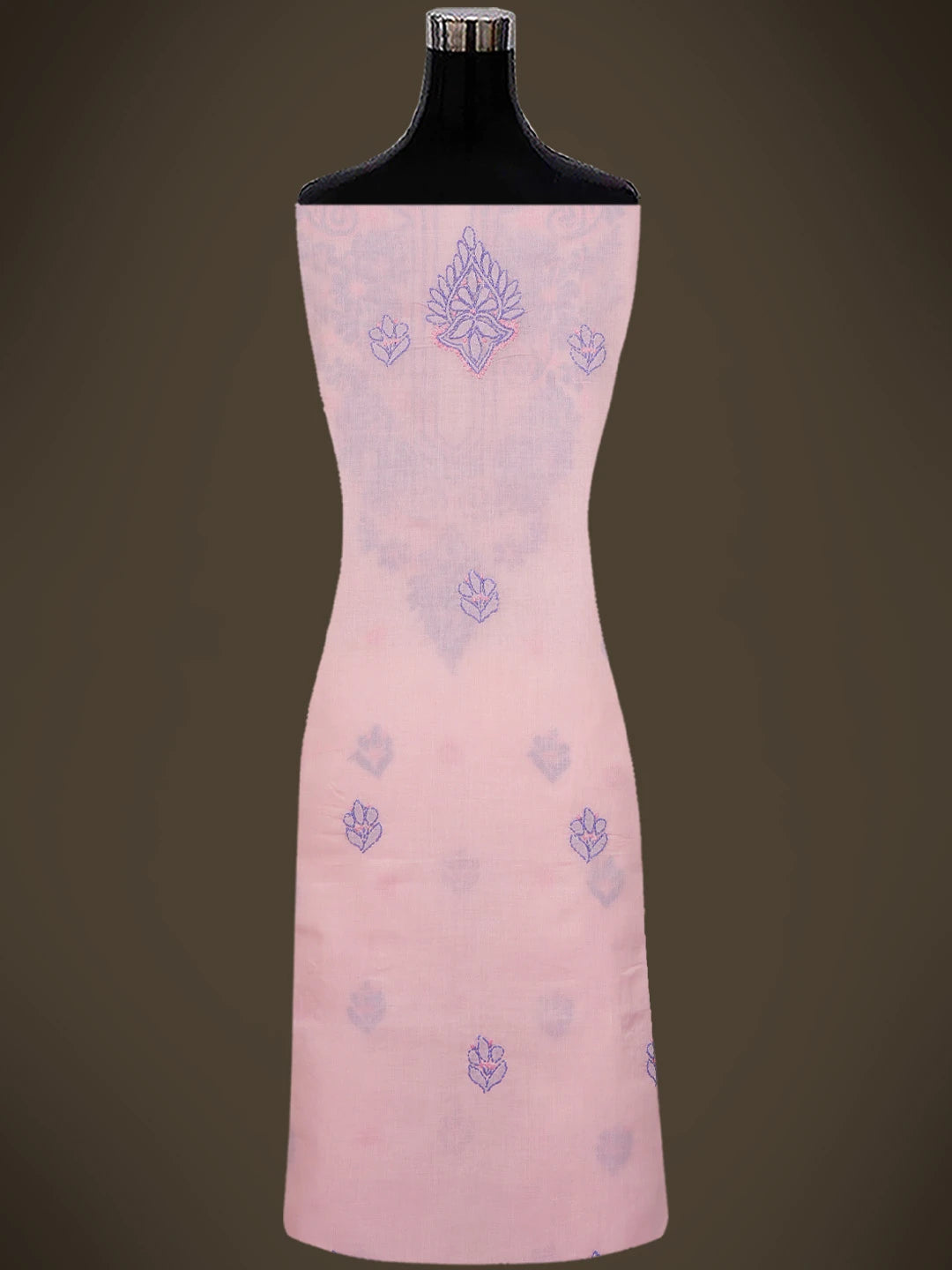 Ada Hand Embroidered Candlelight Peach Cotton Lucknowi Chikankari Unstitched Suit Piece 01A746246