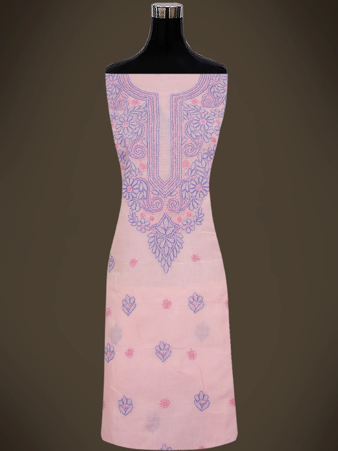 Ada Hand Embroidered Candlelight Peach Cotton Lucknowi Chikankari Unstitched Suit Piece 01A746246