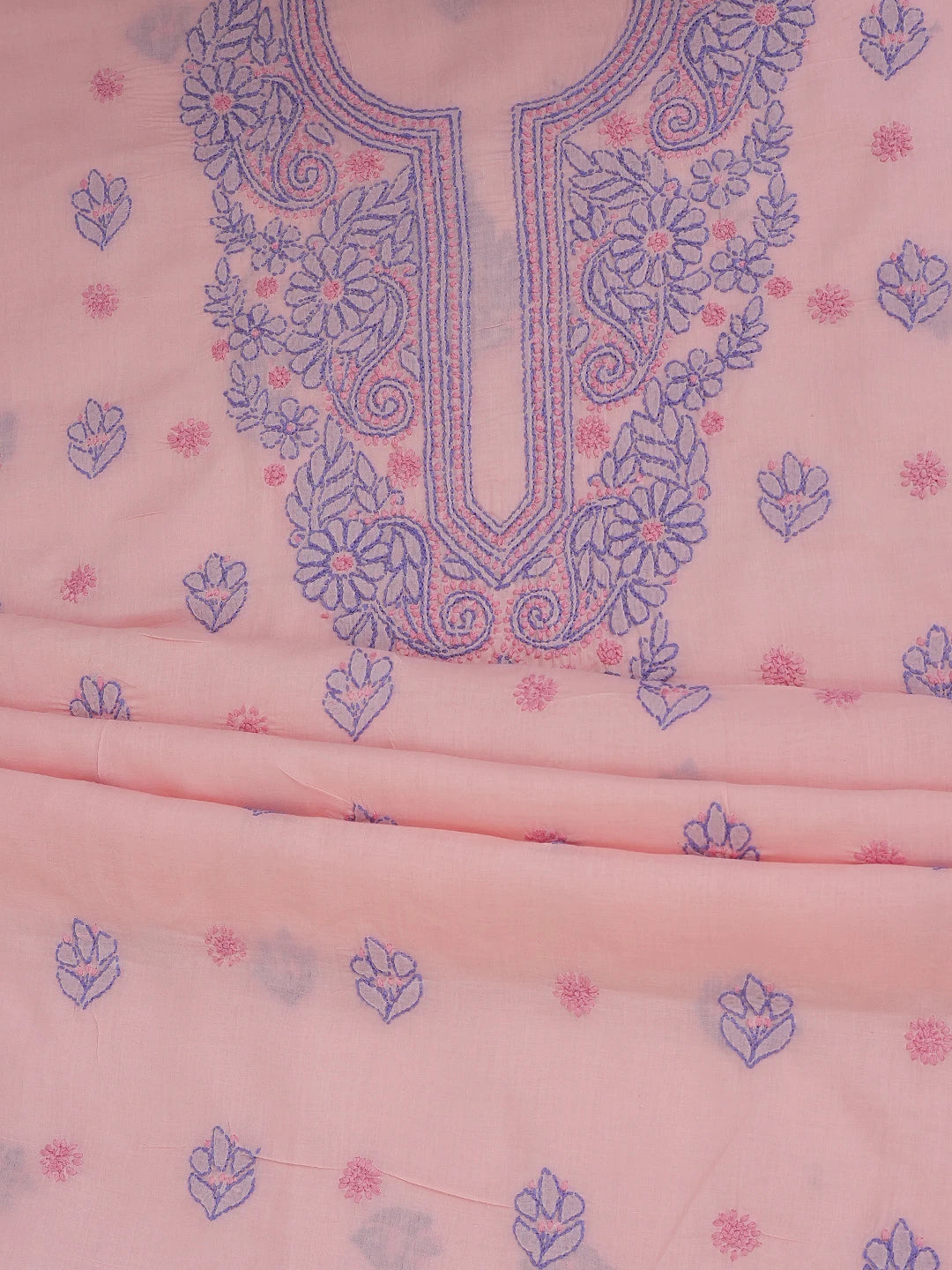 Ada Hand Embroidered Candlelight Peach Cotton Lucknowi Chikankari Unstitched Suit Piece 01A746246