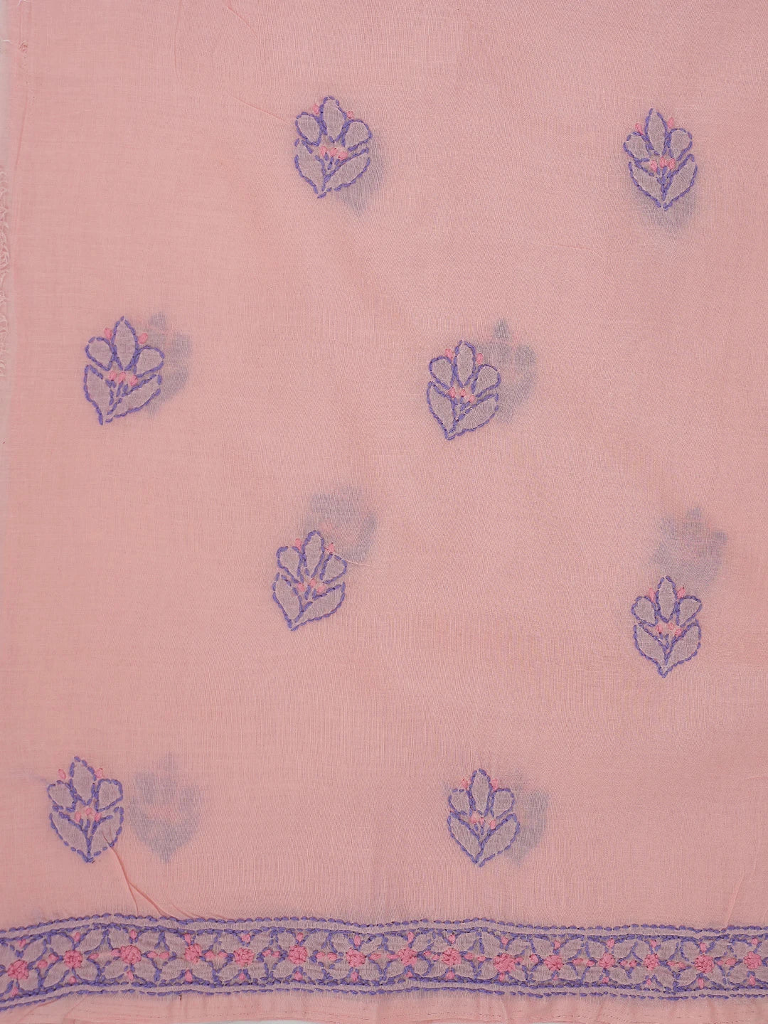 Ada Hand Embroidered Candlelight Peach Cotton Lucknowi Chikankari Unstitched Suit Piece 01A746246