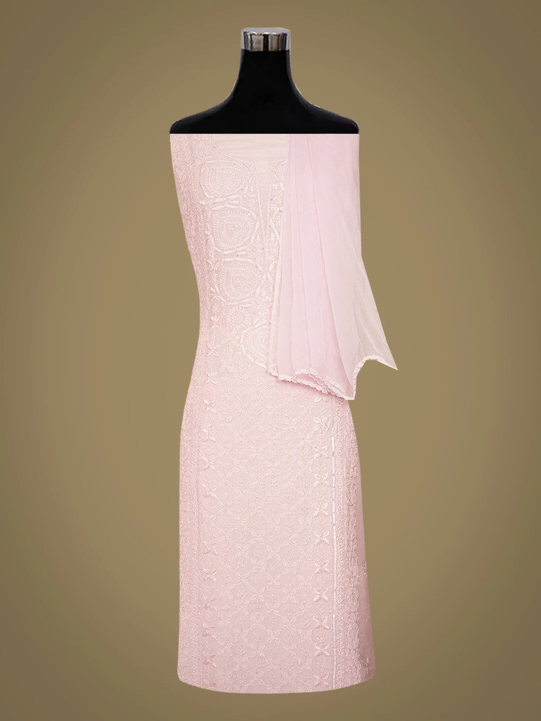 Ada Hand Embroidered Pink Muslin Lucknowi Chikankari Unstitched Suit Piece With Cutdana Work 01A746190
