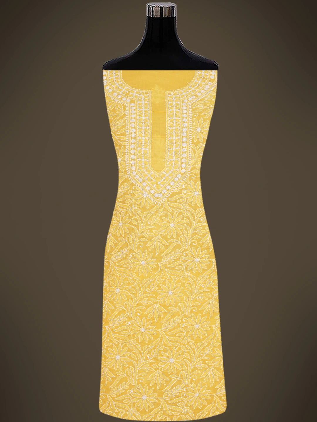Ada Hand Embroidered Yellow Cotton Lucknowi Chikankari Unstitched Suit Piece 01A746316