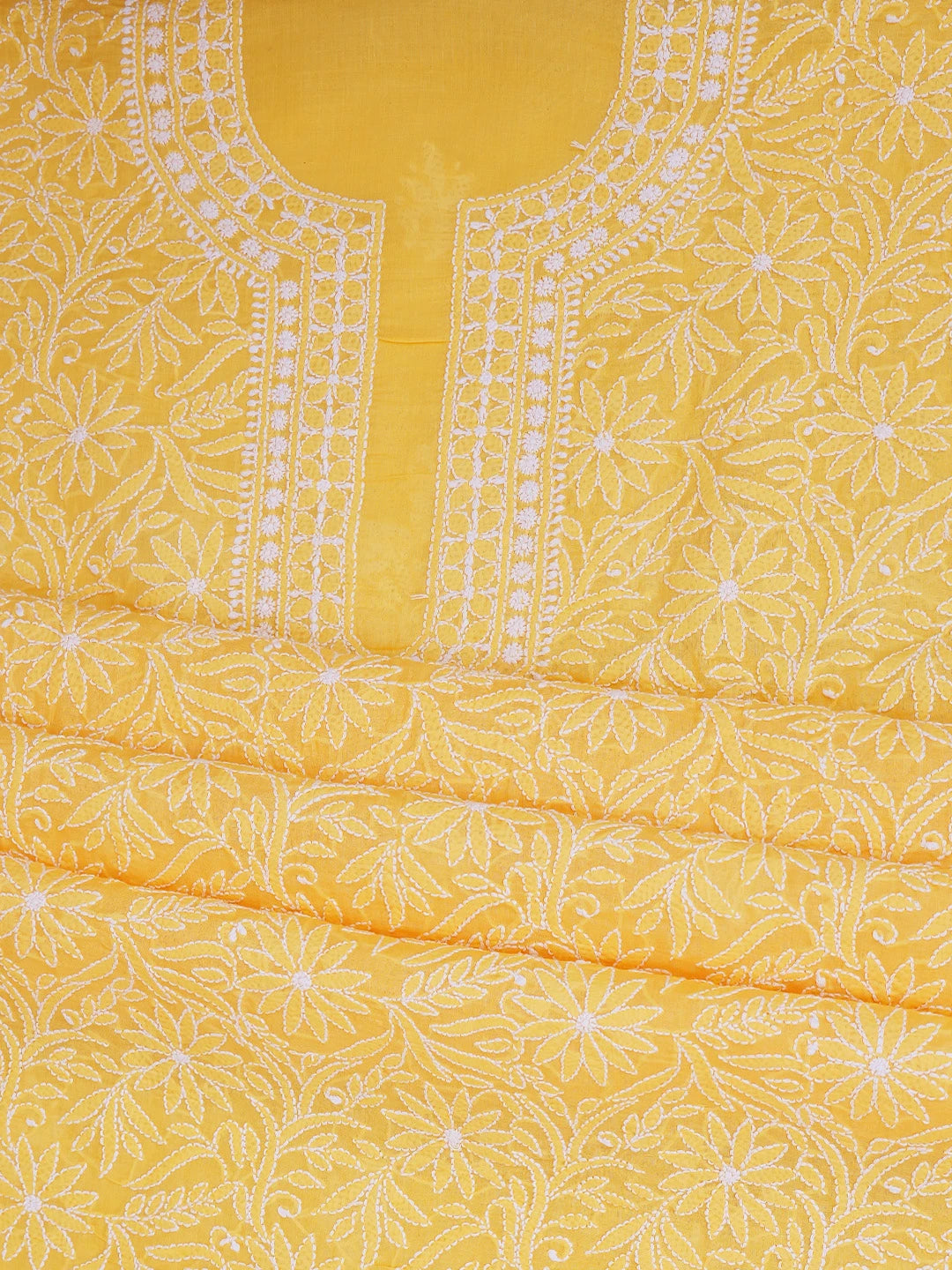 Ada Hand Embroidered Yellow Cotton Lucknowi Chikankari Unstitched Suit Piece 01A746316