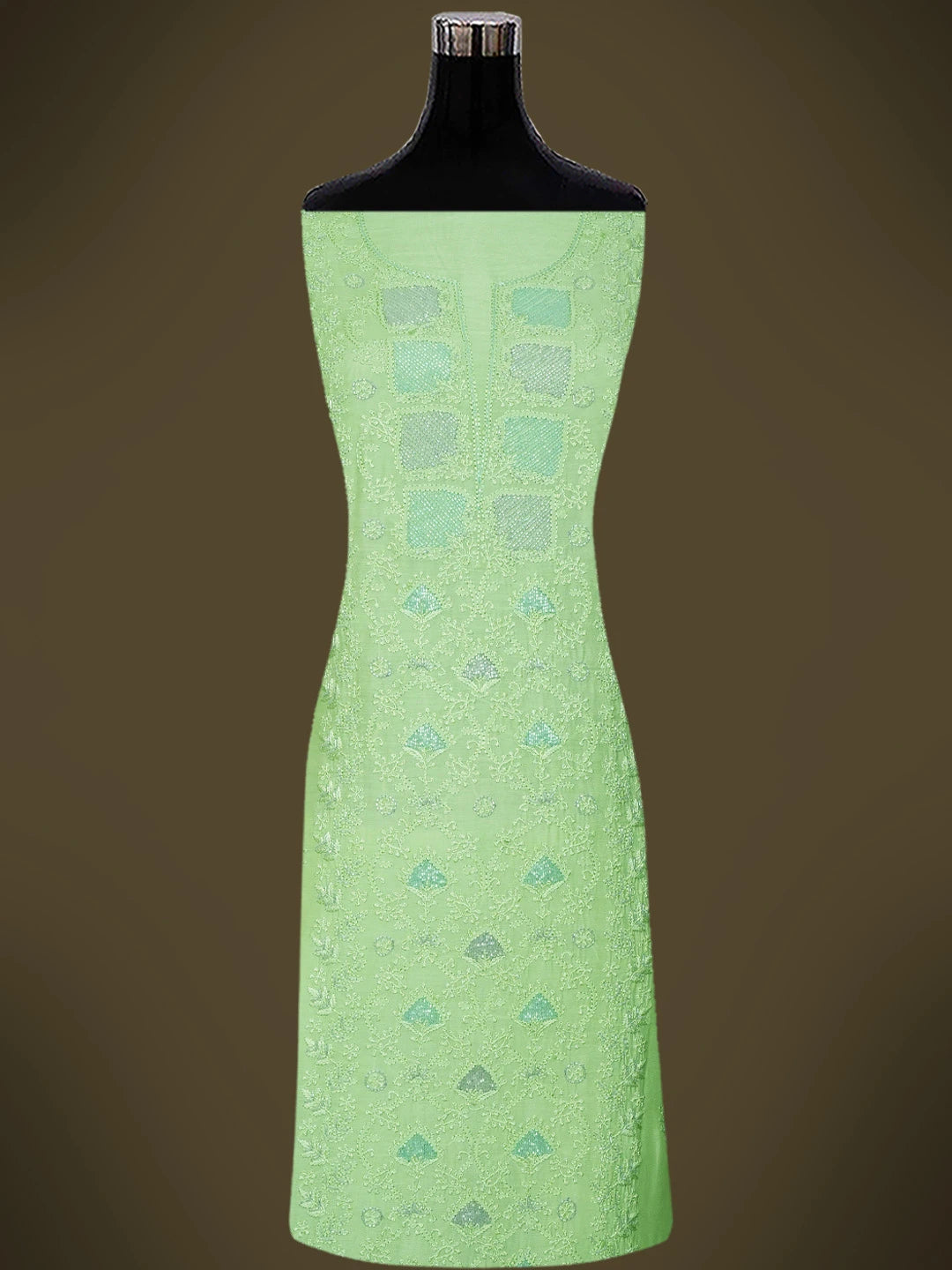 Ada Hand Embroidered Lime Green Muslin Lucknowi Chikankari Unstitched Suit Piece With Cutdana Work 01A746159