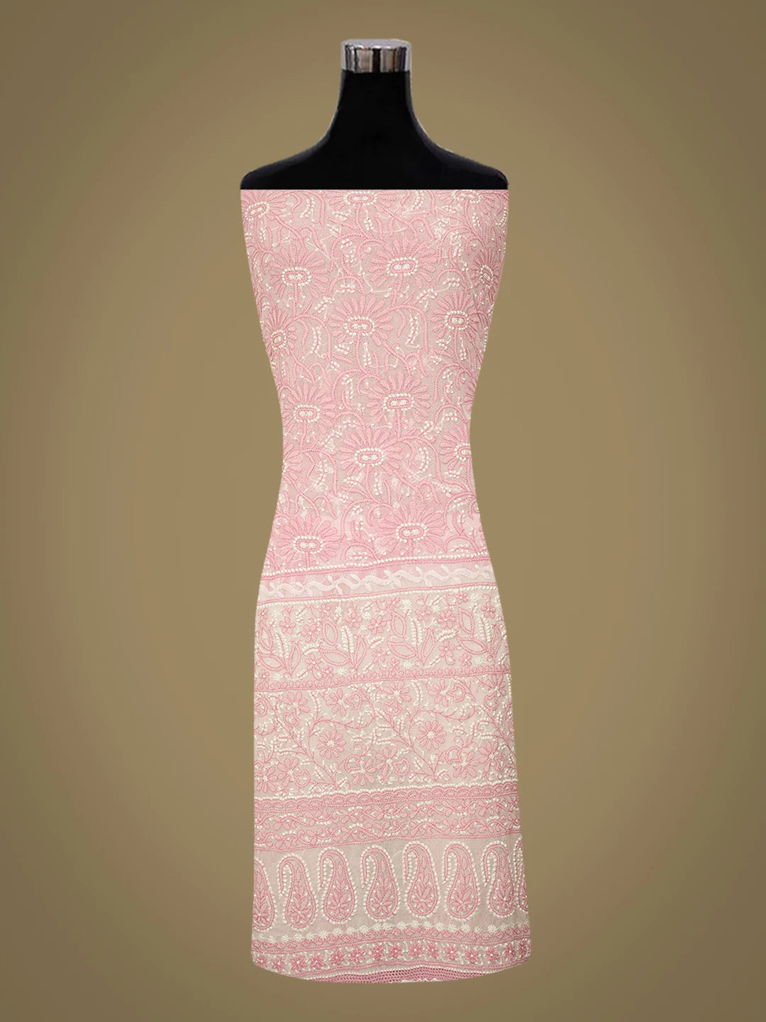 Ada Hand Embroidered Pink Georgette Lucknowi Chikankari Unstitched Suit Piece 01A681210